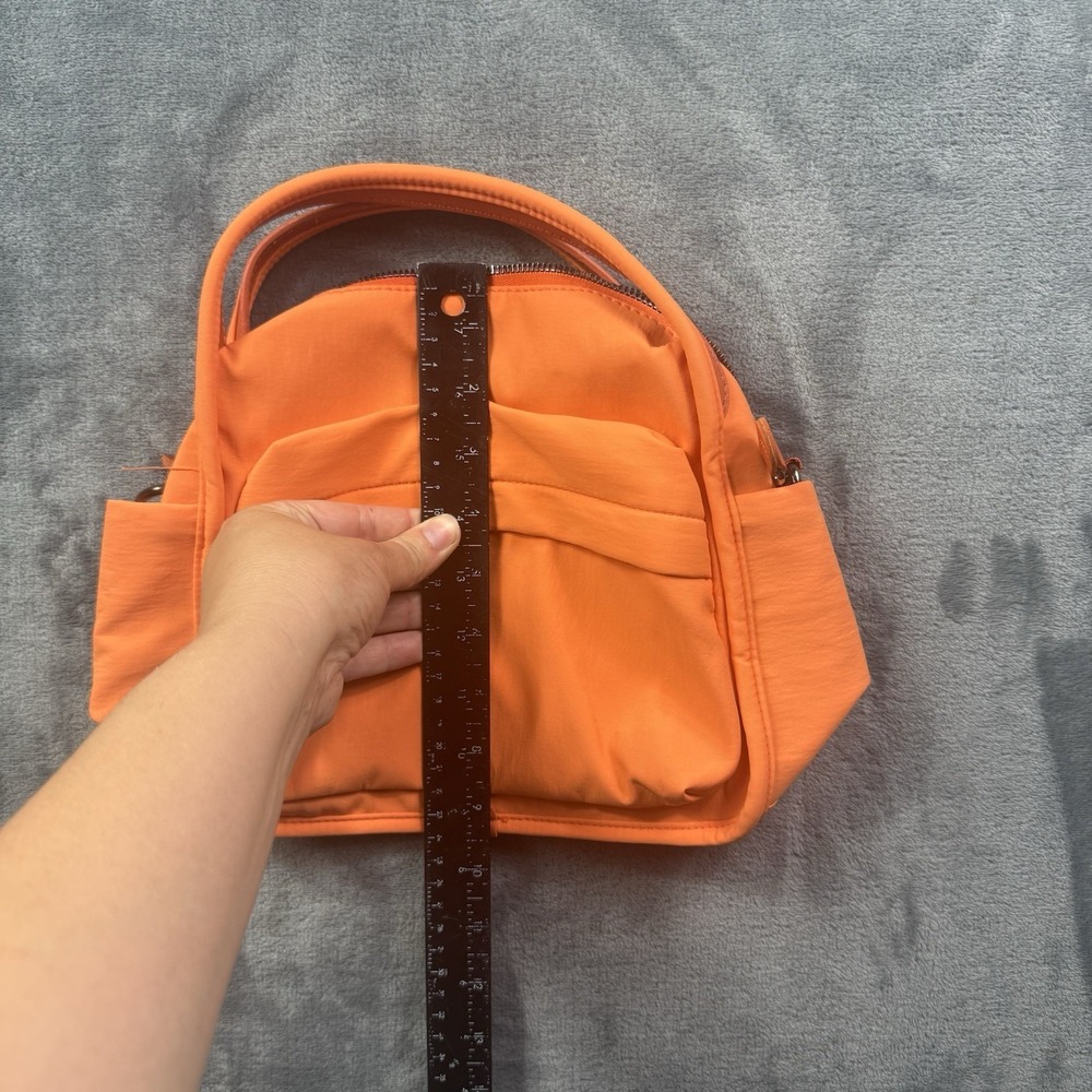 Neon Orange Nylon Satchel Handbag Tote Purse Multi Pocket Lightweight Bag - Picture 7 of 7